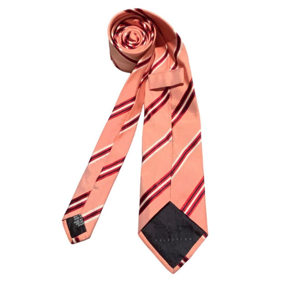 BOSS H.BOSS SELECTION Salmon Striped Tie  Silk M.In Italy 60"-3".1/4 EX.…